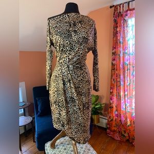 Leopard print, asymmetrical, 3/4 sleeve cocktail dress